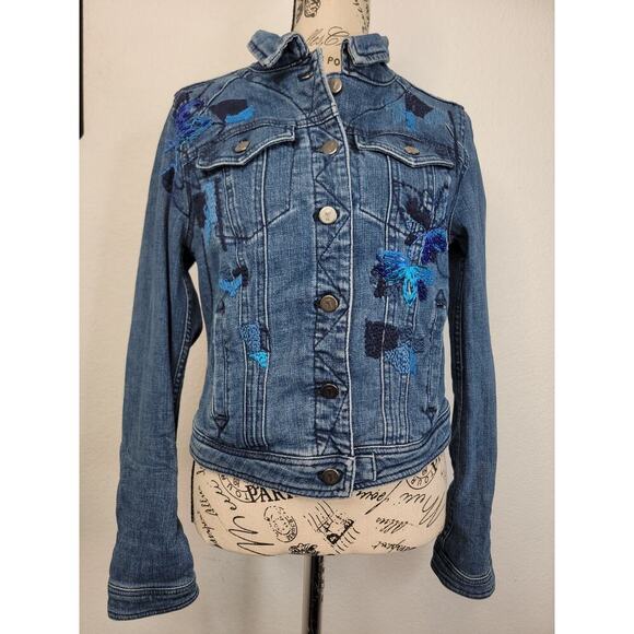 Anthropologie Pilcro Denim Trucker Jacket Size Small Embroidered Bling Boho 90s - Picture 2 of 12